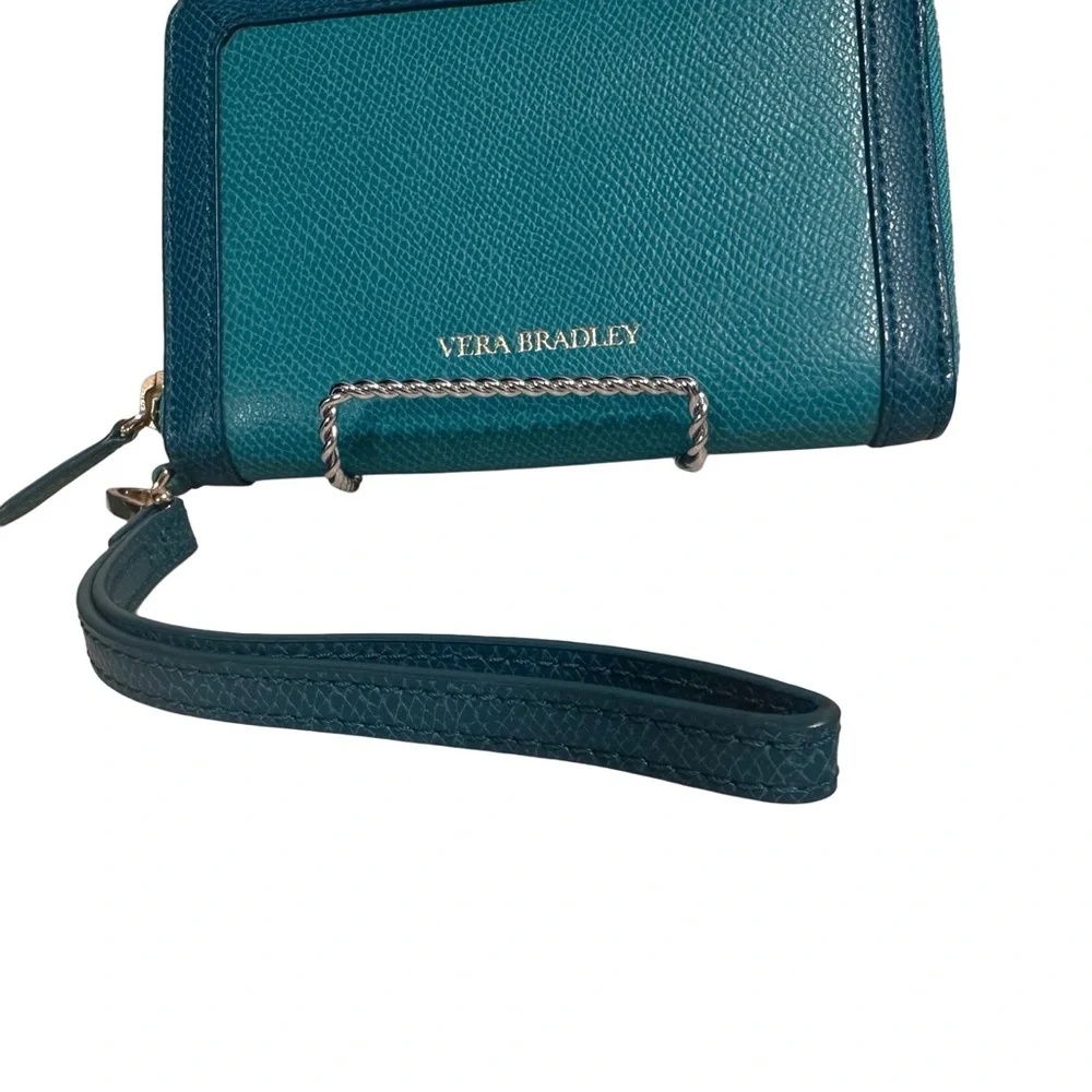 Vera Bradley Leather Two-Tone Teal Wristlet Wallet with Removable Strap Like New - Picture 4 of 12